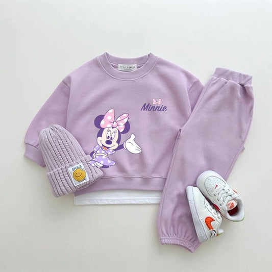 Disney Girls Costume Long-sleeved Sweatshirts+Pants Autumn Wear Child New Fashion Crewneck Hoodies Solid Color Trousers 2pcs