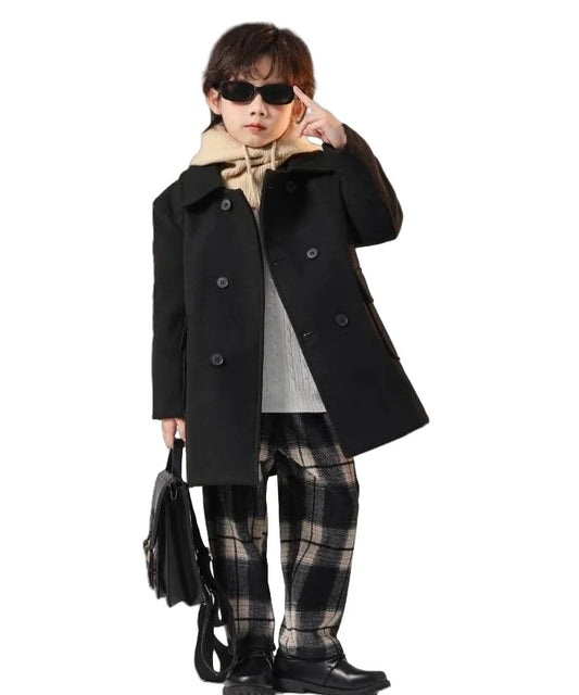 Teenager Boys New Year Coffee Winter Wool Coat Children Photography Woolen Coat 3-15Y Kids Formal Windproof Outdoor Long Jacket