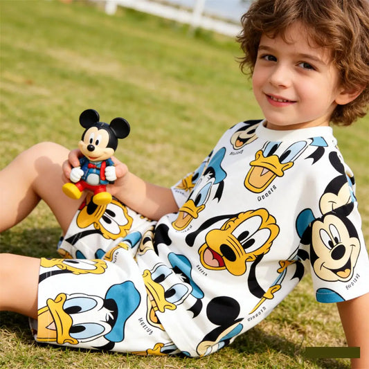 Baby Boys Girls Cartoon Tees Loose Shorts Two Piece Set 2026 Summer Child's Short-sleeved Tracksuits Cute T-shirt+Shorts Wear